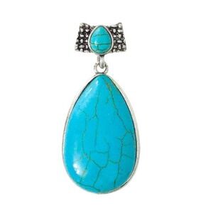 Turquoise Blue Stone & Silver Teardrop Western Boho Jewelry Pendant for Necklace